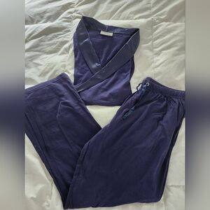 Temperley London 2 Piece Navy Blue Pajama Set with Satin Trim Size Medium M